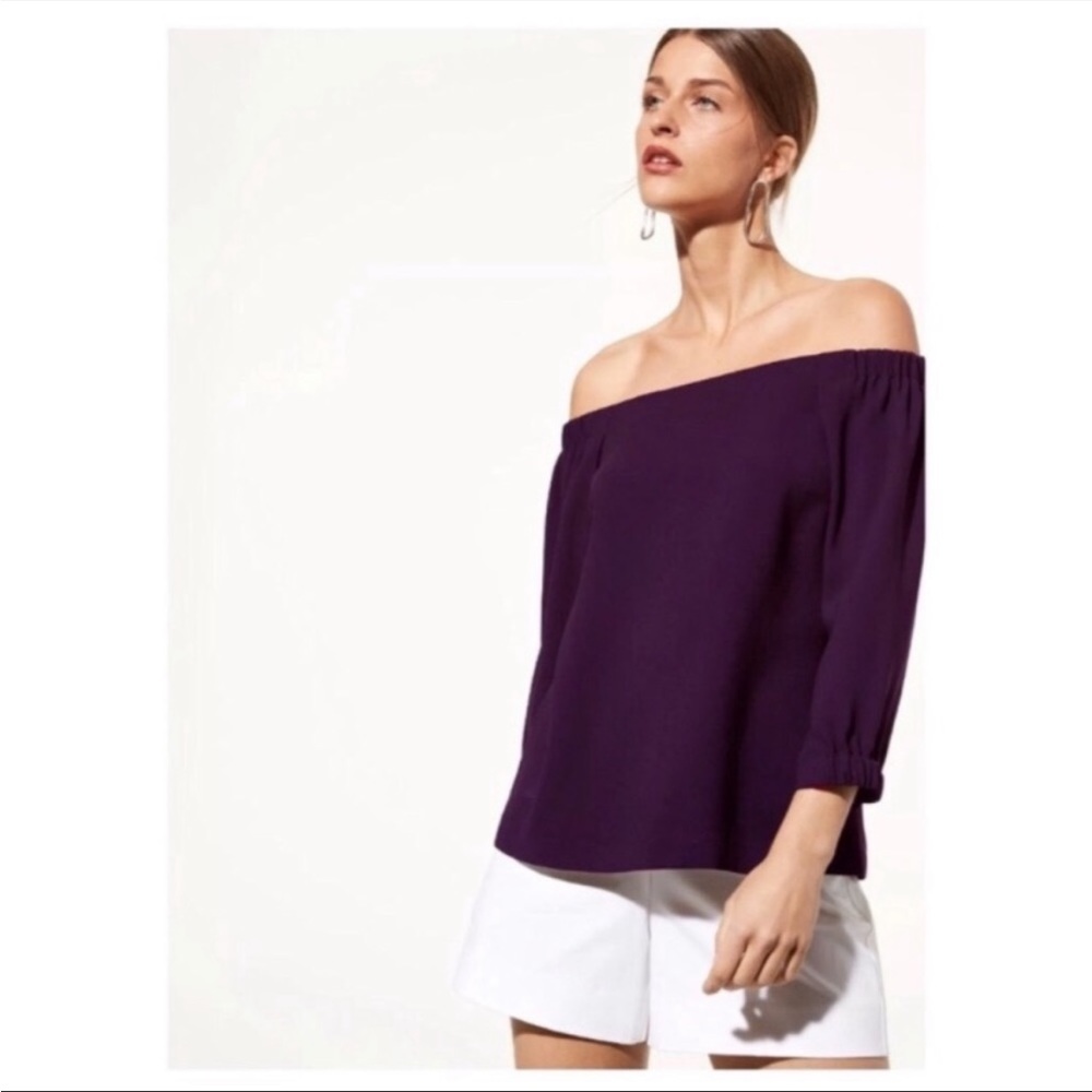 Aritzia Babaton off shoulder blouse size large plum